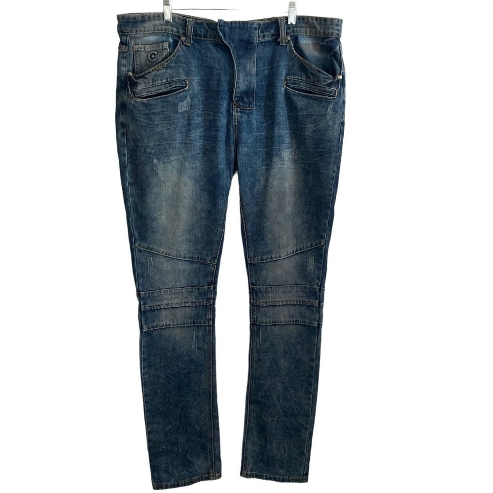Caliber Jeans Mens 40x34 Blue Distressed Dark Wash